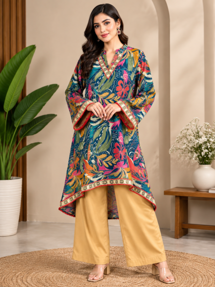 Kurti Set - Blue Chinon