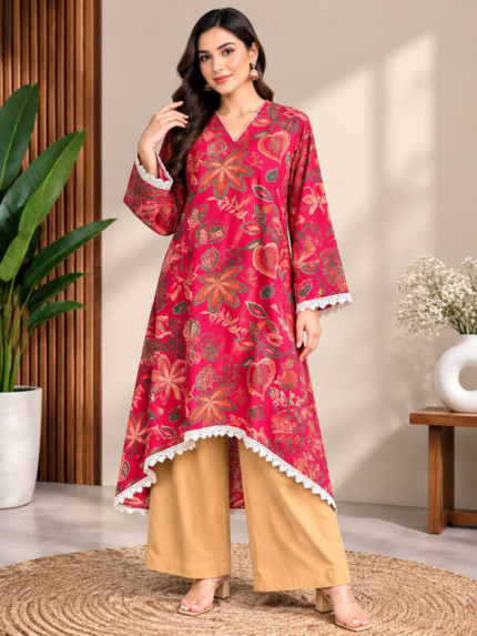 Kurti Set - Dark Pink Chinon